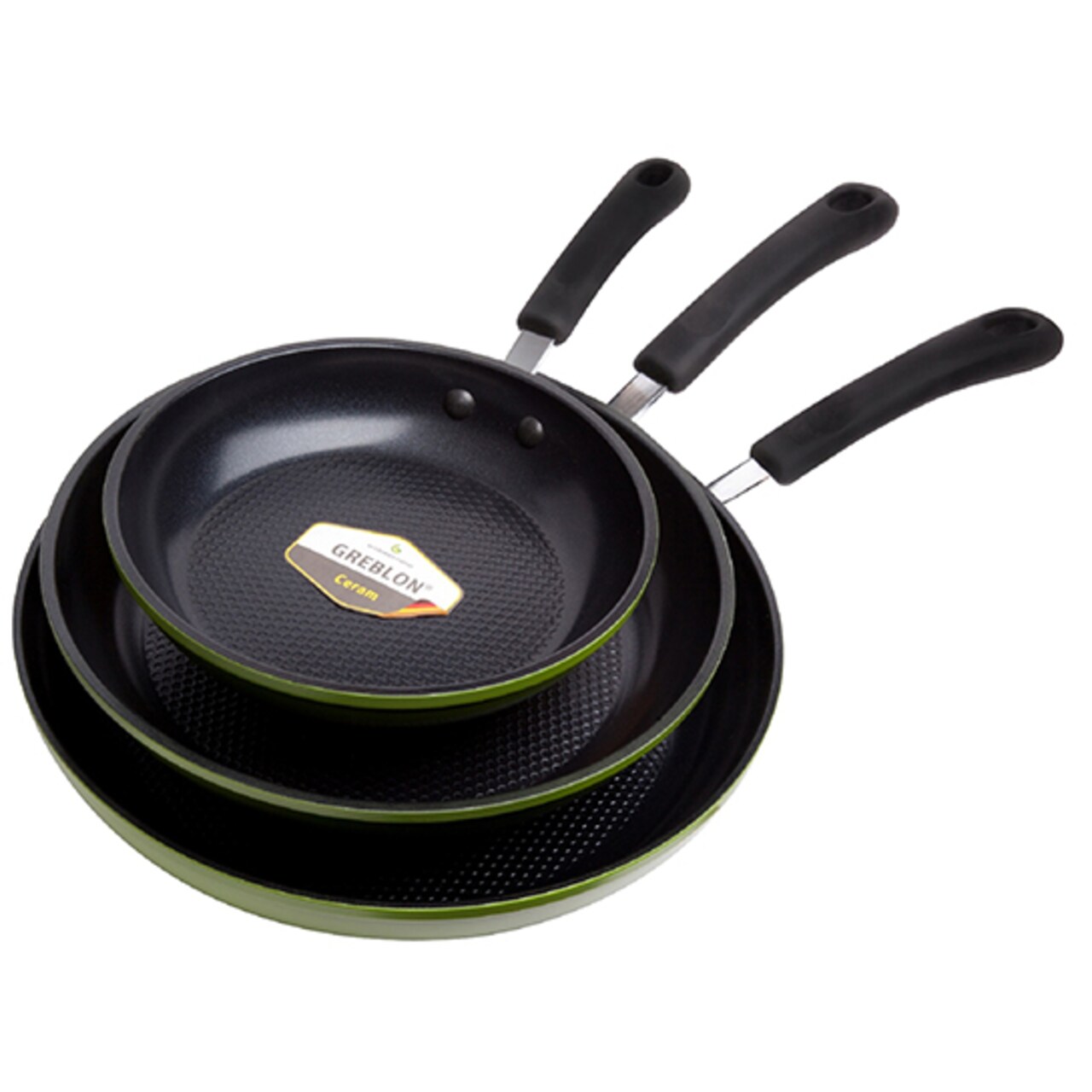 Ozeri Green Ceramic Frying Pan 3-Piece Set by (8", 10", 12") 100% PTFE, PFC, APEO, GenX, NMP and NEP-Free German-Made